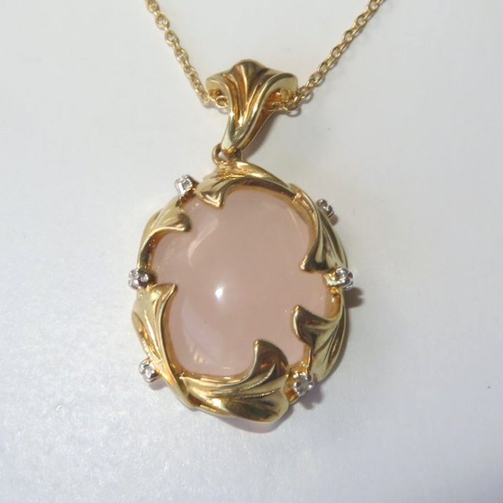 Genuine Rose Quartz  White Topaz Sterling Silver Gold Plated Pendant